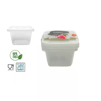   Ételes Tároló Doboz Szett Szögletes 3 Darabos 3*1360ml BG-660 (27/#)