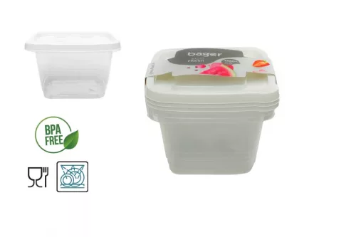 Ételes Tároló Doboz Szett Szögletes 3 Darabos 3*1360ml BG-660 (27/#)